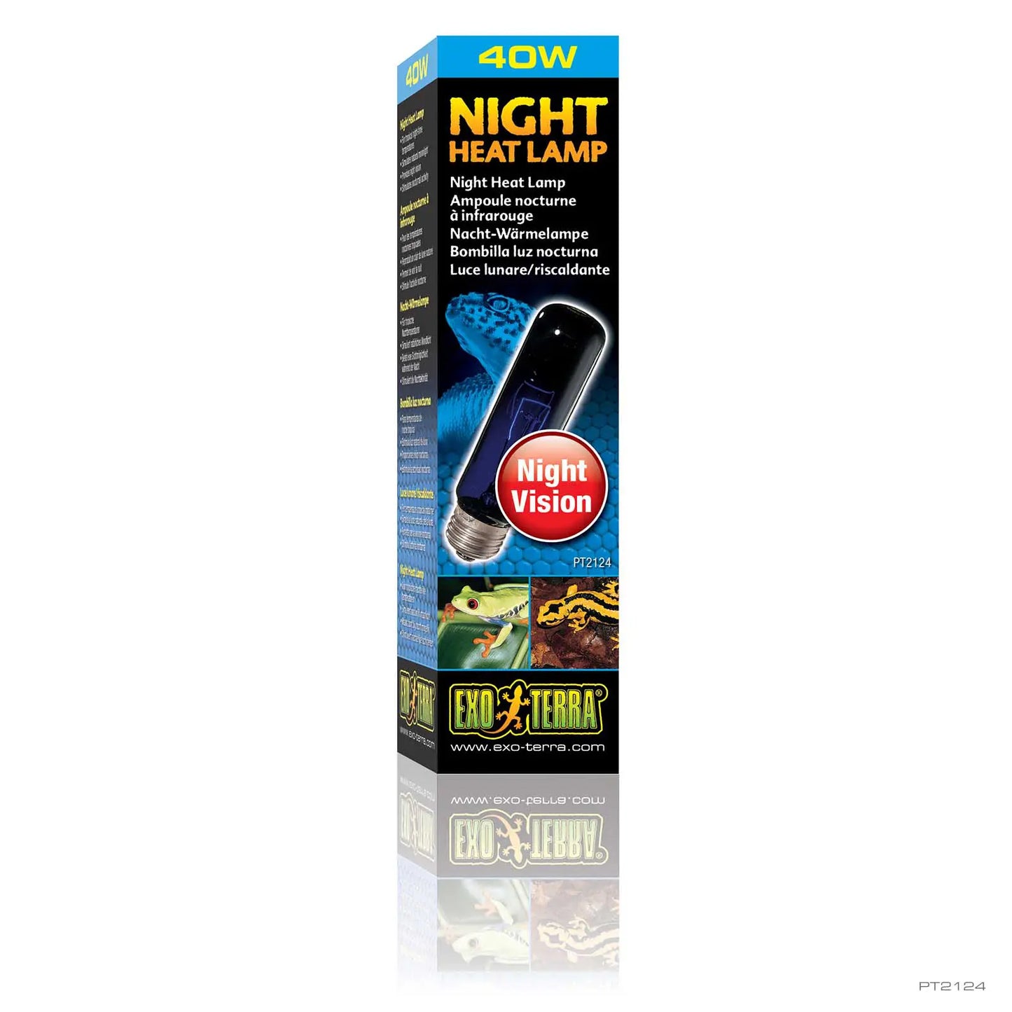 Exo Terra Night Glo Moonlight Heat Lamp, T10 Reptile Terrarium Light Bulb, 40 Watt